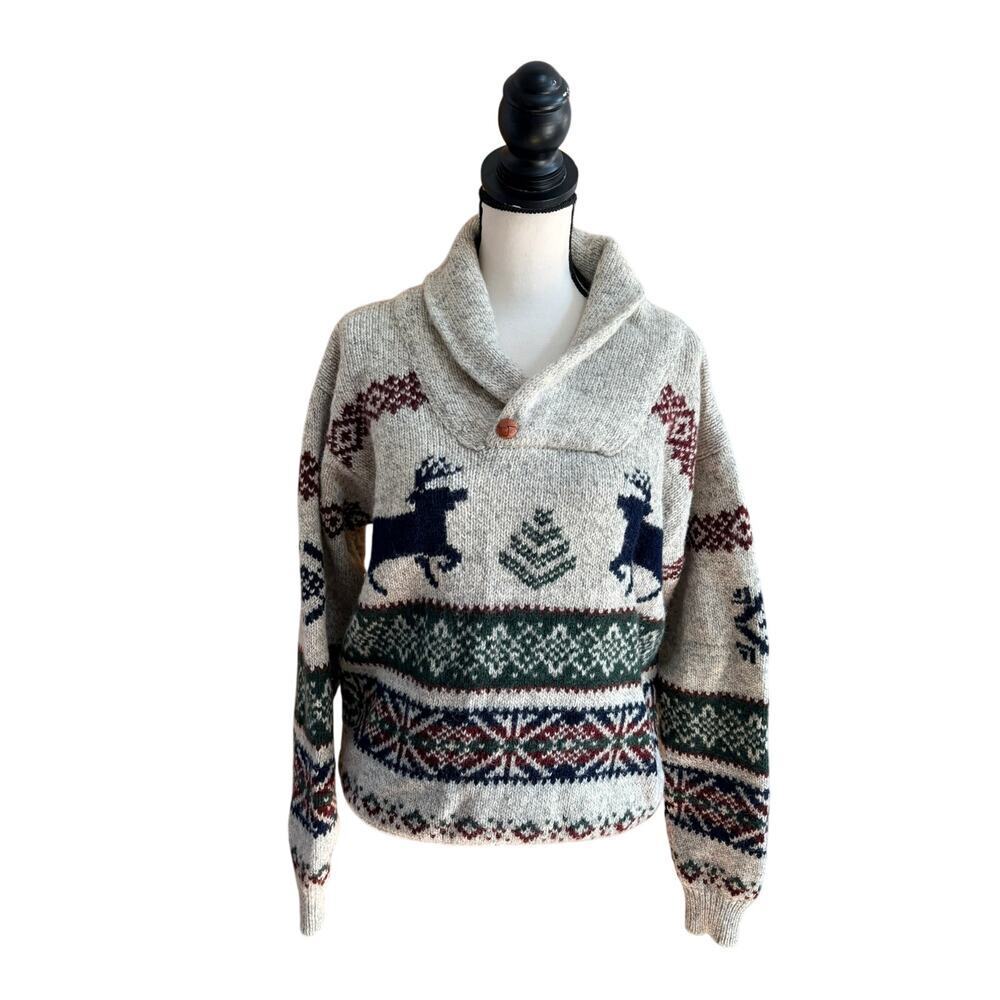 Vintage Woolrich Wool Shawl Collar Reindeer Nordic Sweater Men’s L
